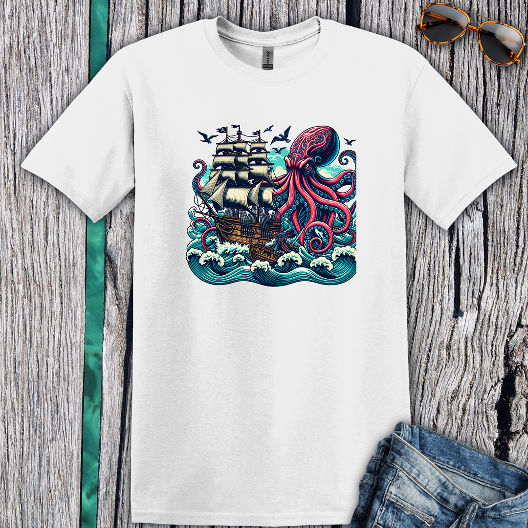 Tall ship v Octopus T-shirt