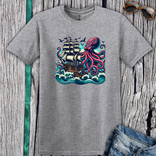 Tall ship v Octopus T-shirt