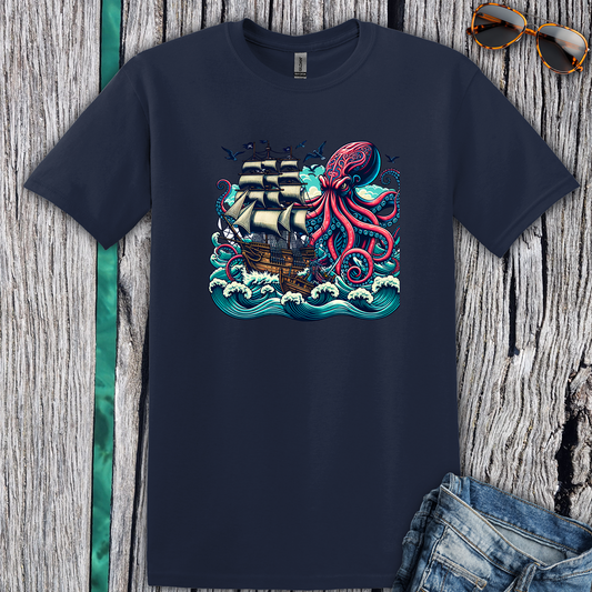 Tall ship v Octopus T-shirt