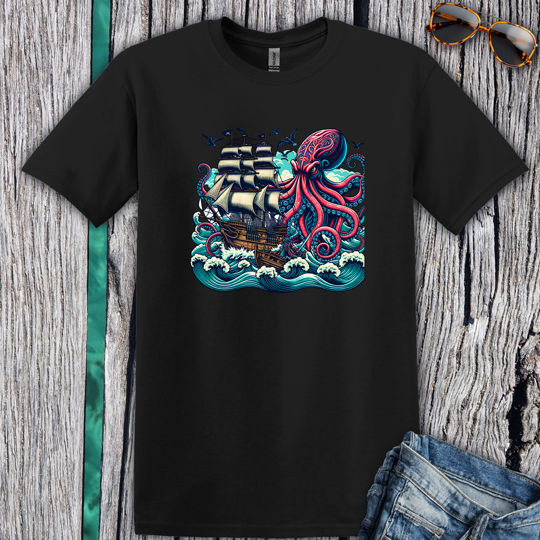 Tall ship v Octopus T-shirt